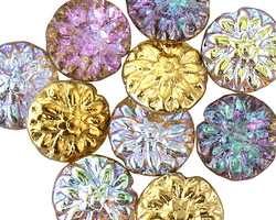 Czech Glass Crystal AB w/ Gold Dahlia Coin 14mm