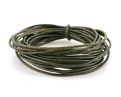 Natural Dark Green Round Leather Cord 2mm, 32 feet