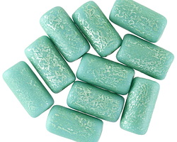 Czech Glass Textured Turquoise w/ Metallic Green Finish Large Hole Tube 14x7mm