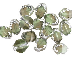 Czech Glass Prairie Green & Smoky Topaz w/ Silver Faceted Bicone 10x8mm