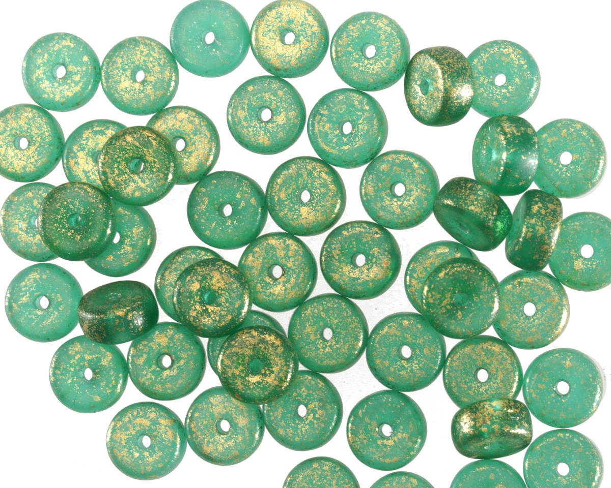 Czech Glass Matte Island Blue w/ Gold Heishi 3x6mm