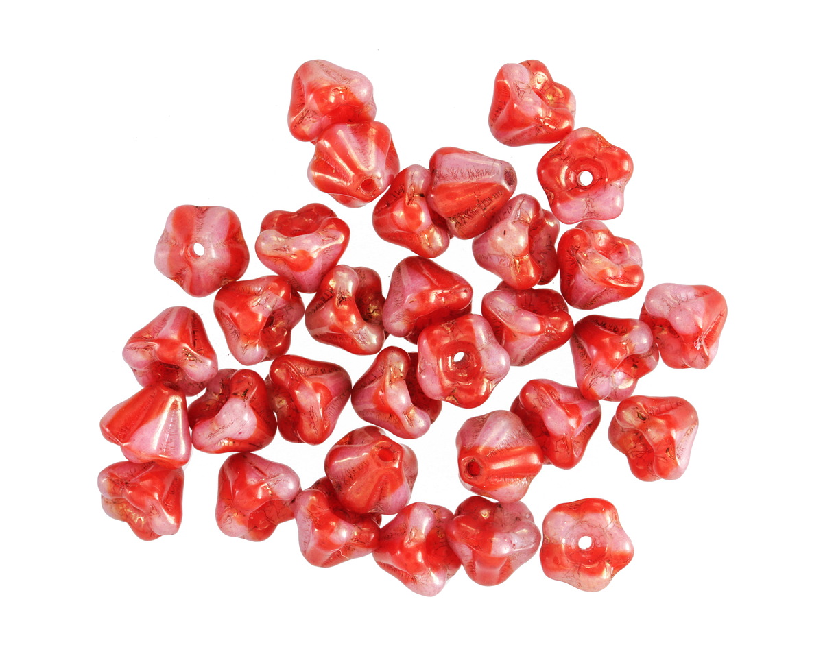 Czech Glass Deep Red & Lilac w/ Luster Finish Bellflower 5x6mm