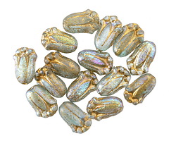 Czech Glass Textured Aquamarine AB w/ Gold Wash Tulip 12x8mm