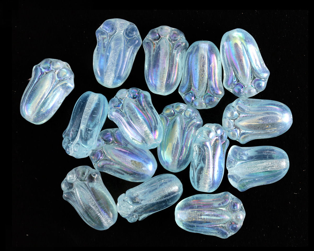 Czech Glass Aquamarine AB Tulip 12x8mm