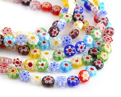 Millefiori Glass Multi-color Flower Coin 8mm