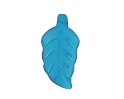 Peacock Blue Beach-Style Glass Carved Leaf Pendant 16x31-33