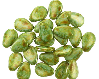 Czech Glass Green Stone w/ Bronze Luster Flat Teardrop 8x11mm