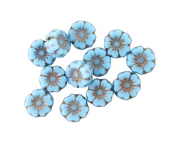 Czech Glass Blue Turquoise Hibiscus Coin 7mm