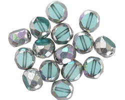 Czech Glass Aquamarine AB w/ Silver Faceted Table Cut Oval 8x7mm