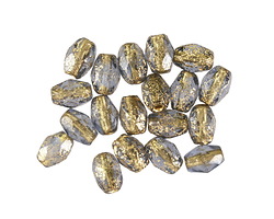 Czech Glass Textured Montana Blue w/ Gold Finish Fire Polished Rice 7x5mm