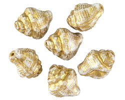 Czech Glass White w/ Gold Murex Shell 15x12mm