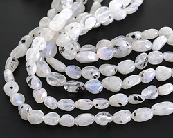 Rainbow Moonstone w/ Black Tourmaline Small Tumbled Nugget 7-10x5-6mm