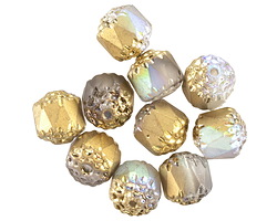 Czech Glass Matte Crystal AB w/ Gold Lantern 8mm