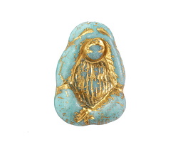 Czech Glass Turquoise Silk w/ Gold "See No Evil" Monkey Focal Bead 16x22mm