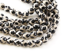Tibetan (Dzi) Agate Black & White Patterned Faceted Round 8mm
