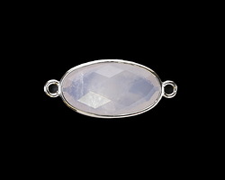 Blue Rose Quartz Faceted Puff Oval Link w/ Silver Finish Bezel 12x20mm