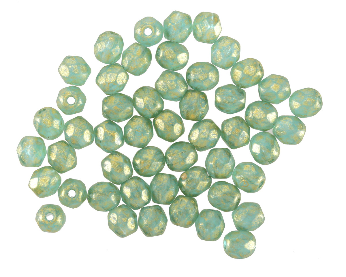 Czech Glass Matte Aquamarine w/ Gold Fire Polished Round 4mm