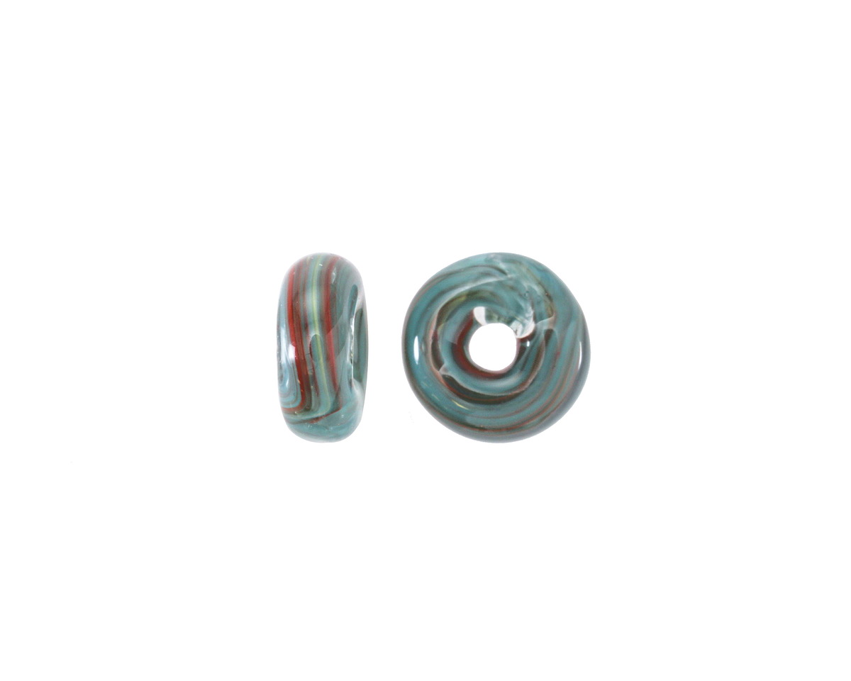 Unicorne Beads Glass Copper & Teal Donut 4-6x9-11mm