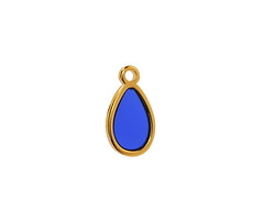 24K Gold (Plated) Transparent Cobalt Blue Resin Drop Focal 8x15mm