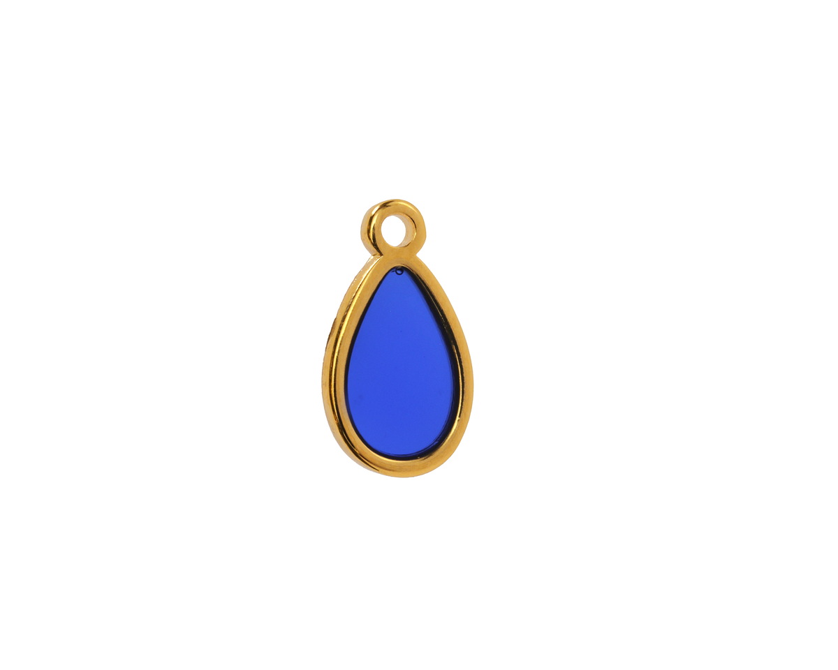24K Gold (Plated) Transparent Cobalt Blue Resin Drop Focal 8x15mm