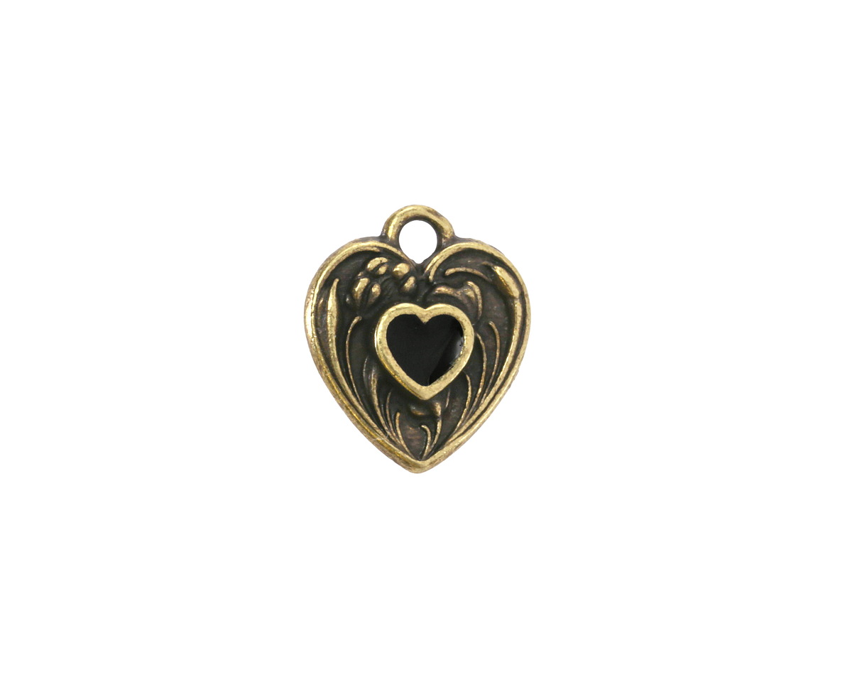 TierraCast Antique Brass (plated) Jet Enamel Heart in Heart Shaped Focal 12.5x14mm