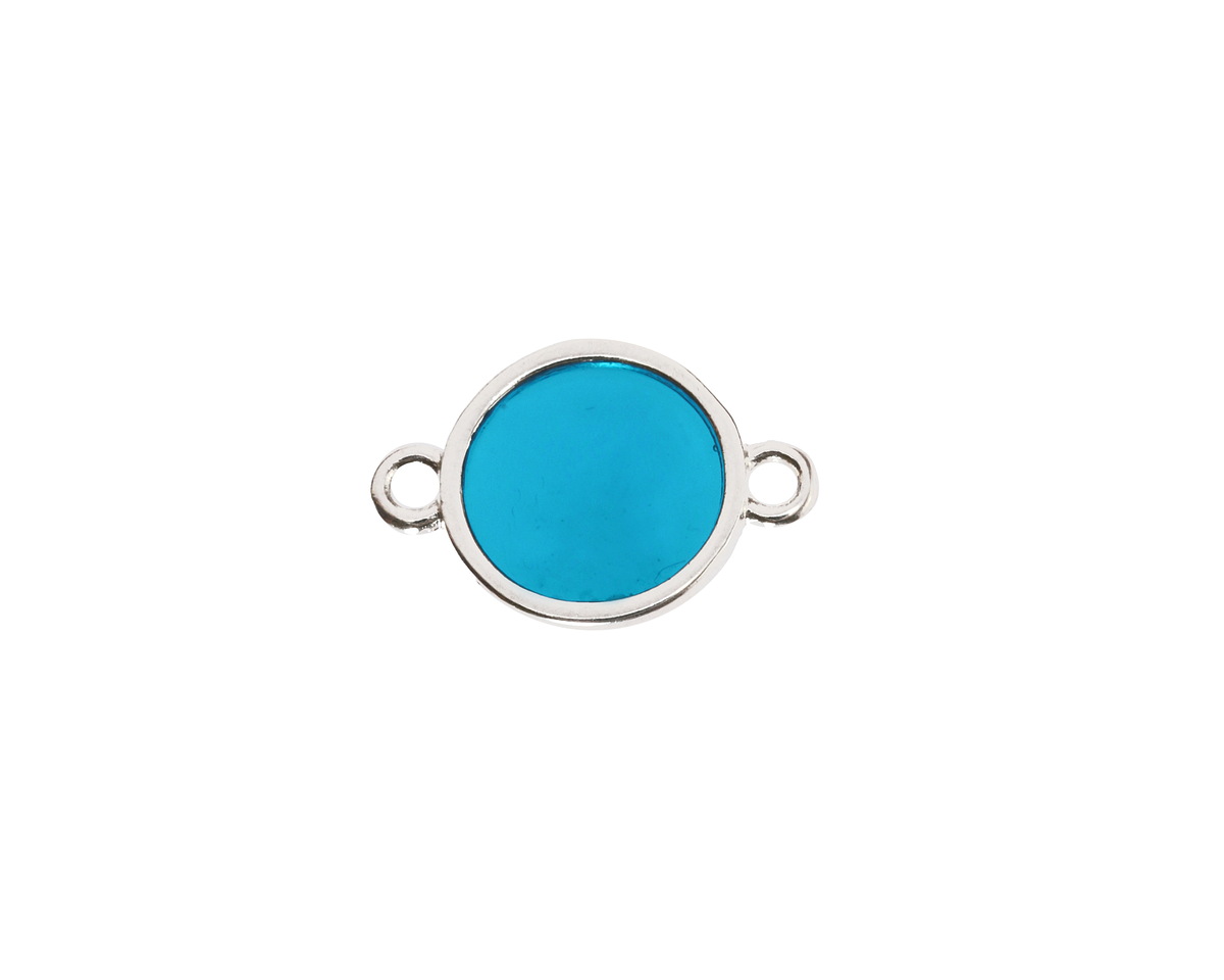 Silver (plated) Transparent Turquoise Resin Round Focal Link 12x17mm
