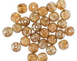 Czech Glass Peach w/ Etched Mercury Round Druk 6mm