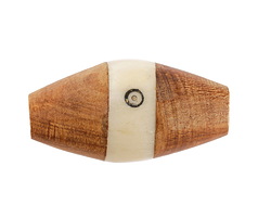 African Batiked Bone & Ebony Wood w/ Carved Circles Rice Bead 30-37x18-23mm