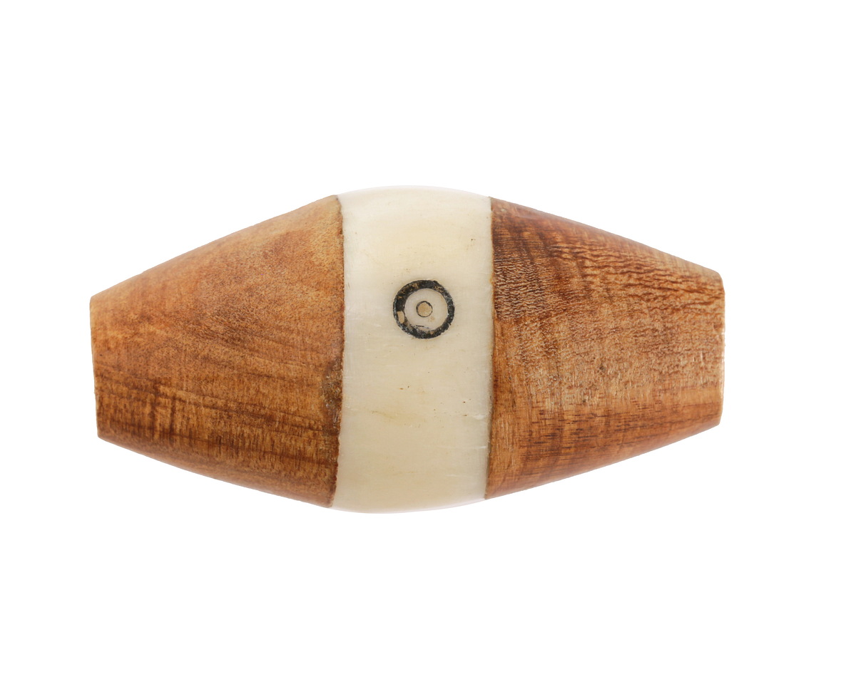African Batiked Bone & Ebony Wood w/ Carved Circles Rice Bead 30-37x18-23mm