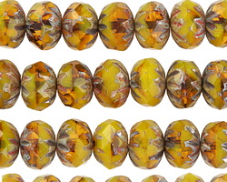 Czech Glass Sunflowers Picasso Cruller 7x9mm