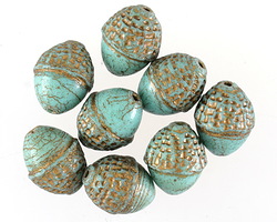 Czech Glass Matte Turquoise w/ Bronze Acorn 12x10mm