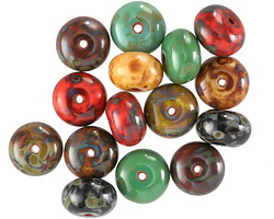 Czech Glass Multi Color Picasso Druk Rondelle 6x9mm