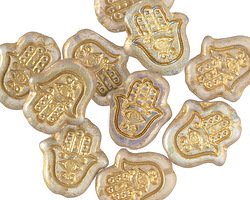 Czech Glass Matte Crystal w/ Gold Wash Hamsa Hand 15x14mm