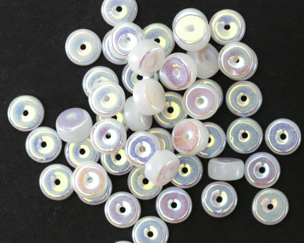 Czech Glass White w/ AB Heishi 3x6mm