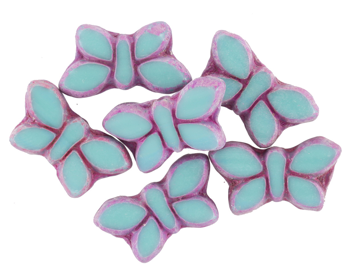 Czech Glass Turquoise w/ Matte Pink Butterfly 11x20mm