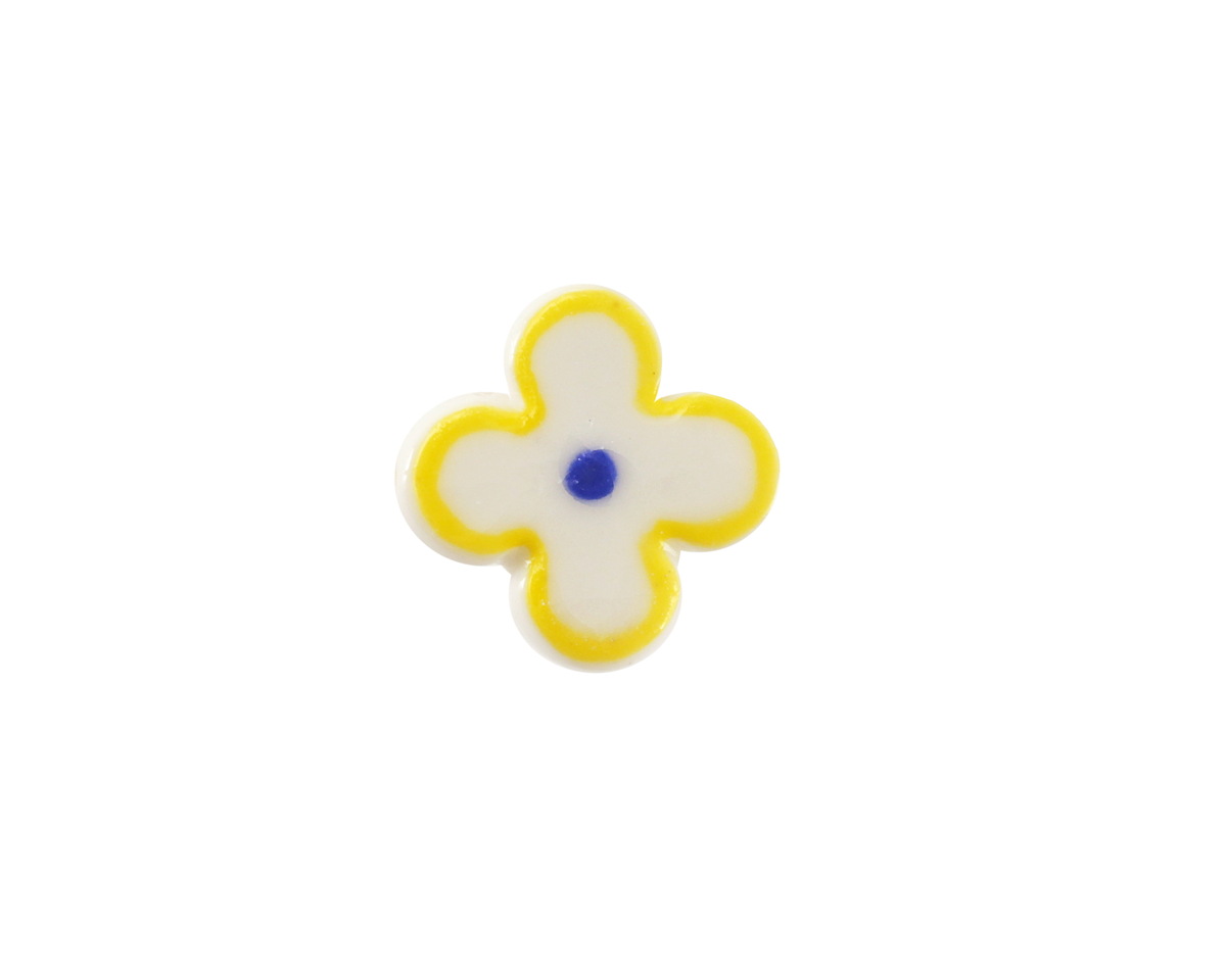 Yellow Rimmed w/ Cobalt Dot Porcelain Flower 15mm