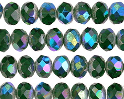 Czech Glass Emerald AB w/ Antique Silver Finish Fire Polished Rondelle 6x8.5mm