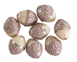 Czech Glass White w/ Metallic Lavender & Silver Acorn 12x10mm
