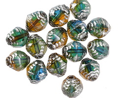 Czech Glass Rainforest w/ Silver Etched Bicone 10x8mm