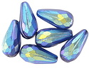 Czech Glass Matte Sapphire AB w/ Purple Faceted Melon Teardrop 23x11mm