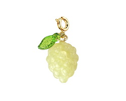 New Jade Carved Grapes Bunch w/ Green Leaf Charm on Spring Ring 17x10mm