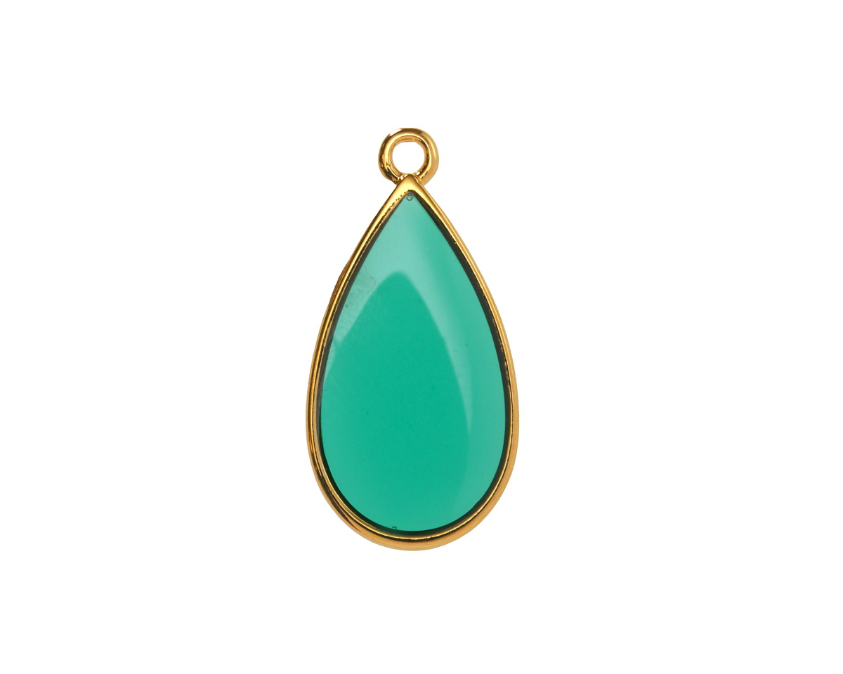 24K Gold (Plated) Transparent Emerald Resin Drop Focal 13x23mm