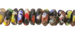 African Recycled Glass & Seed Bead Black w/ Multi Color Mix Mini Donut 5-6x13-15mm