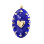 18k Gold (plated) Blue Enamel Oval w/ Heart & Crystals Focal 21x37mm