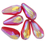 Czech Glass Matte Ruby Red AB w/ Copper Faceted Melon Teardrop 23x11mm