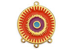 24K Gold (plated) Hyacinth, Plum & Turquoise Enamel Radiating Sun 1-3 Chandelier Focal Link 26x32mm