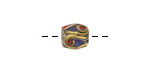 Nepalese Brass Bead w/ Coral Dots & Lapis Mosaic Plumes 8x9mm