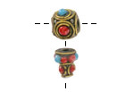 Nepalese Brass w/ Turquoise & Coral Dots Guru Bead 10x21mm