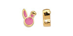 24K Gold (plated) Pink Enamel Cute Bunny Head Bead 9x12mm