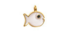 24K Gold (plated) White Pearl Enamel Fish Pendant 15mm